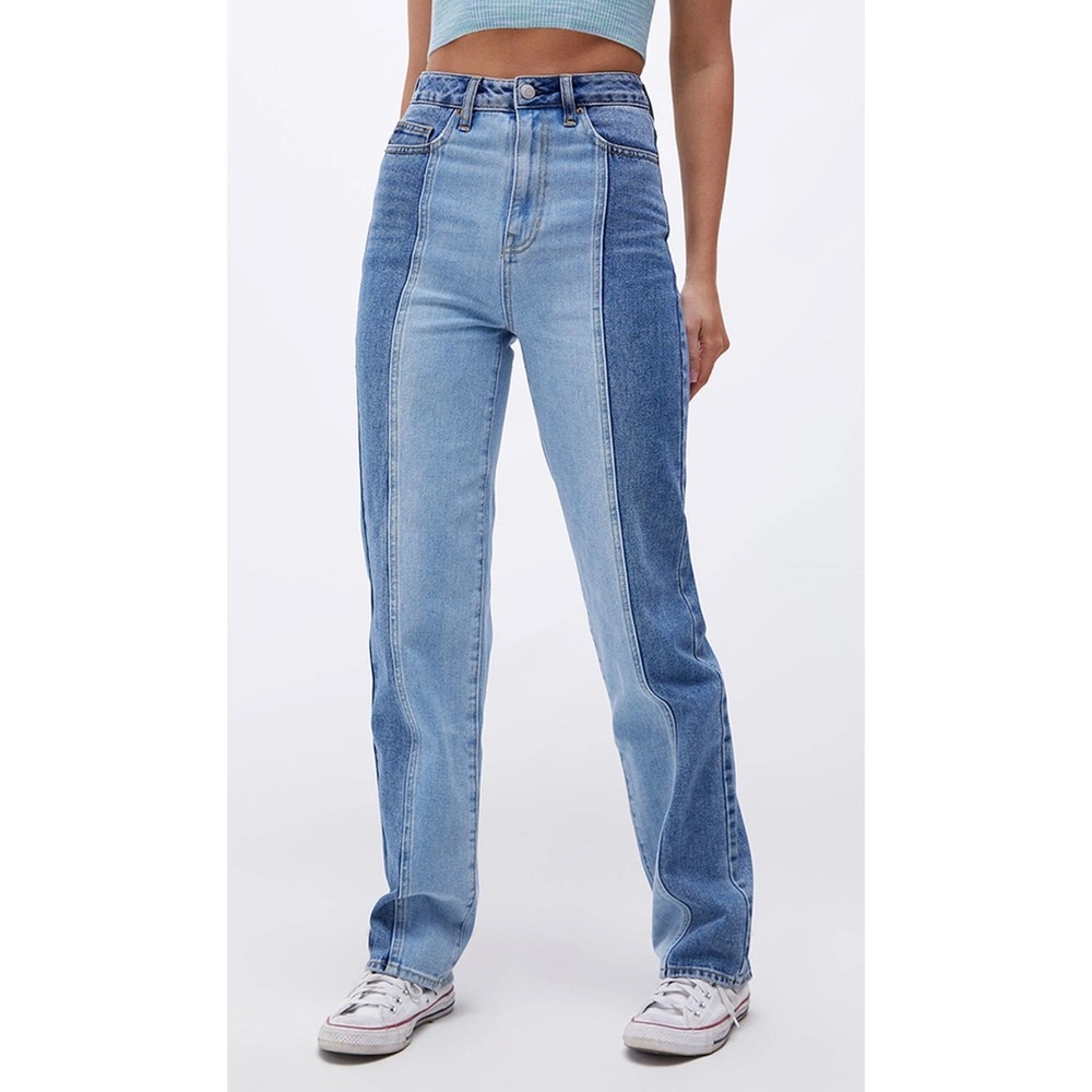 PacSun 90s Boyfriend Jeans Womens Size 25 Two Tone‎ Colorblock High Rigid Denim